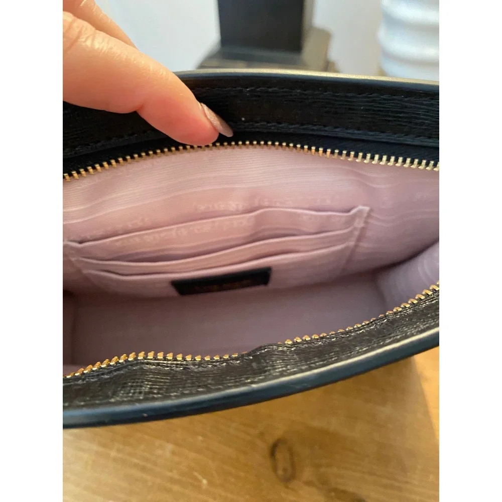 Kate Spade New York Black Saffiano Leather Wristlet Clutch Gold Logo Bag‎